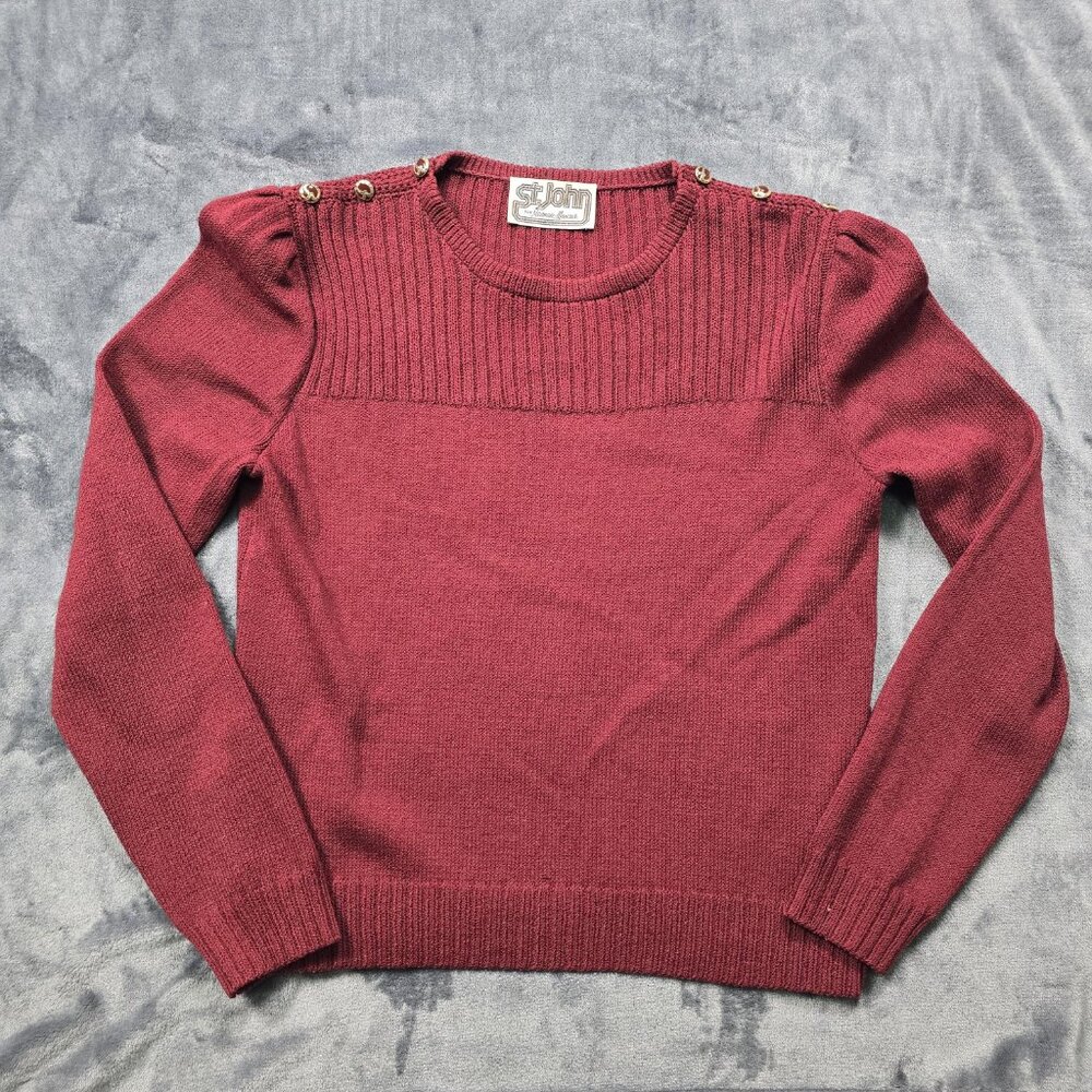 St. John Vintage Red Knit Sweater Pleated Skirt Set Medium - Picture 14 of 16